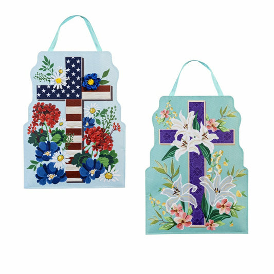 Easter Cross & Patriotic Cross Reversible Door Decor | Plow & Hearth