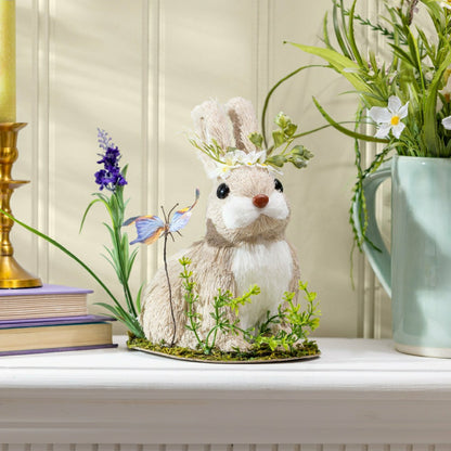 Hop Into Spring Table Decor Natural Fiber Floral Bunny with Butterfly, | Plow & Hearth