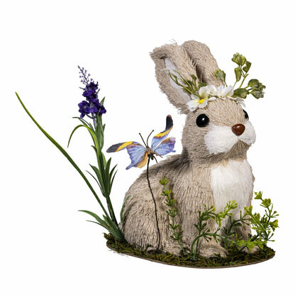 Hop Into Spring Table Decor Natural Fiber Floral Bunny with Butterfly, | Plow & Hearth