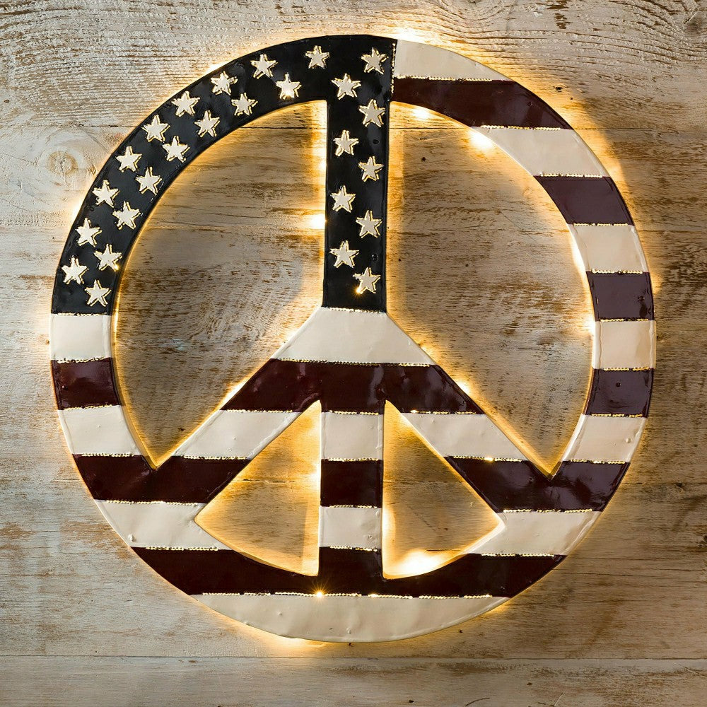 Indoor/Outdoor Lighted Americana Flag Peace Sign Wall Art | Plow & Hearth