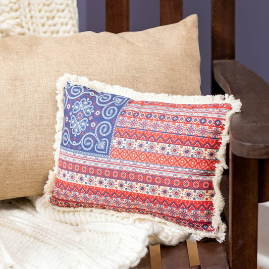 Boho Americana Flag Frayed Edge Travel Pillow | Plow & Hearth
