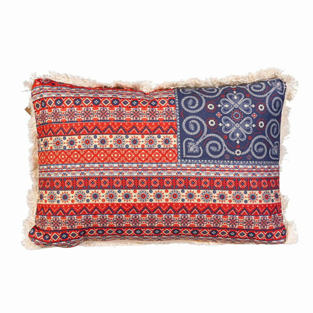 Boho Americana Flag Frayed Edge Travel Pillow | Plow & Hearth