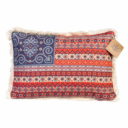 Boho Americana Flag Frayed Edge Travel Pillow | Plow & Hearth