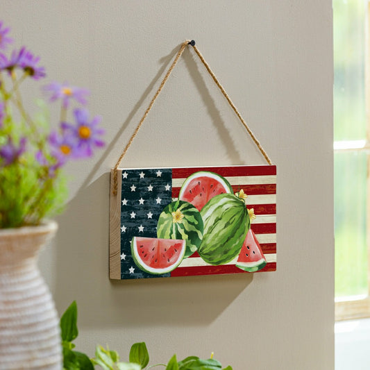 American Classic Garden Decor, Hanging Sign, Watermelon, 11" L x 6" H | Plow & Hearth