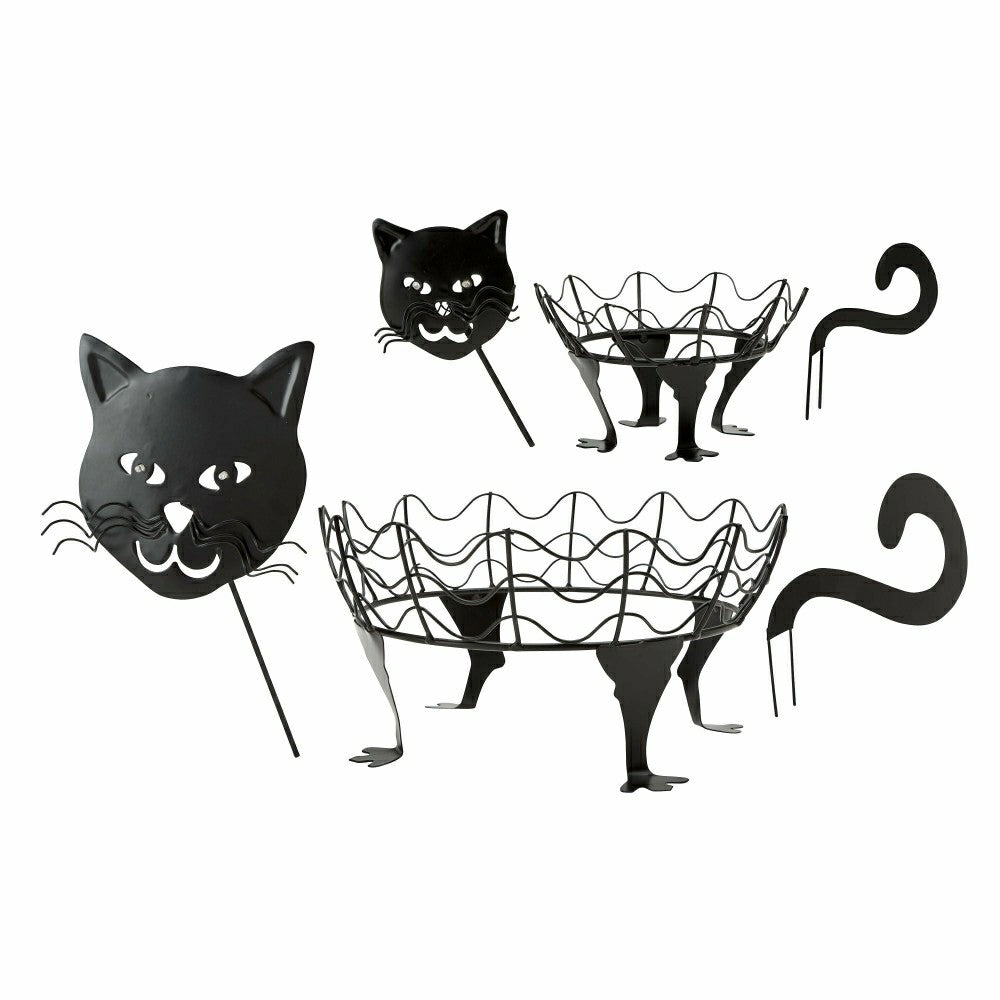 Set Of 2 Cat Pumpkin Holders With LED Eyes | Plow & Hearth