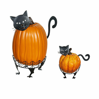 Set Of 2 Cat Pumpkin Holders With LED Eyes | Plow & Hearth