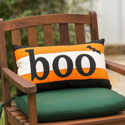 Indoor/Outdoor Halloween Boo Lumbar Cotton Throw Pillow | Plow & Hearth
