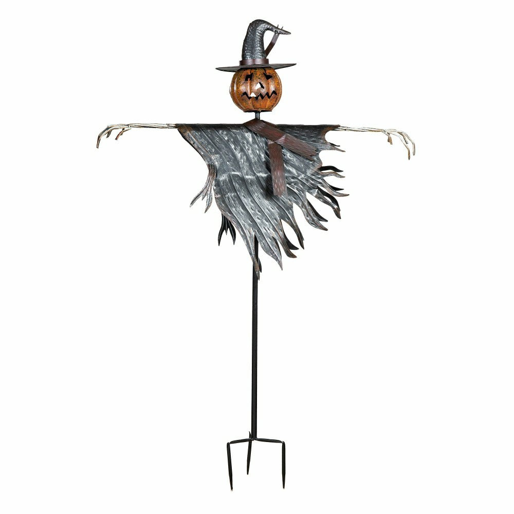 Halloween Solar Scarecrow Jack O' Lantern Metal Ground Stake | Plow & Hearth