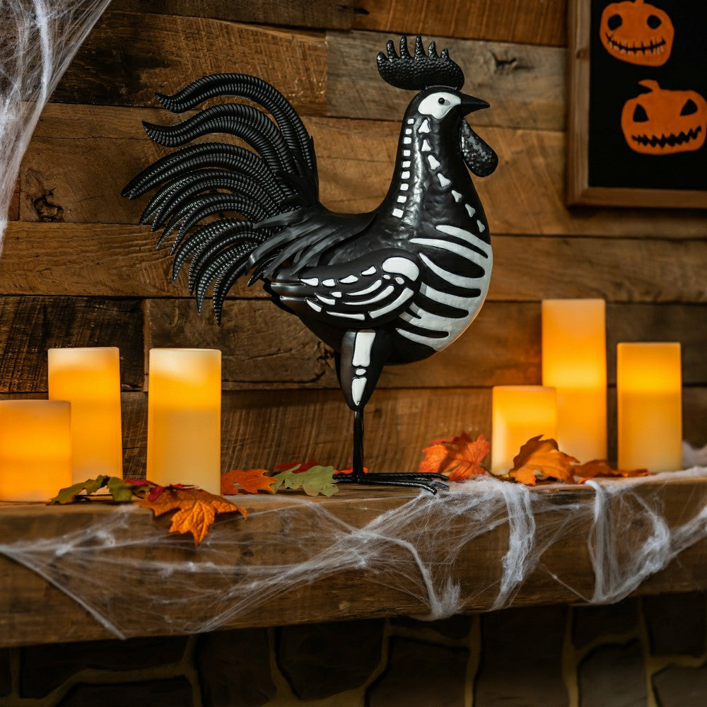 Halloween Metal Rooster Skeleton Garden Statue | Plow & Hearth