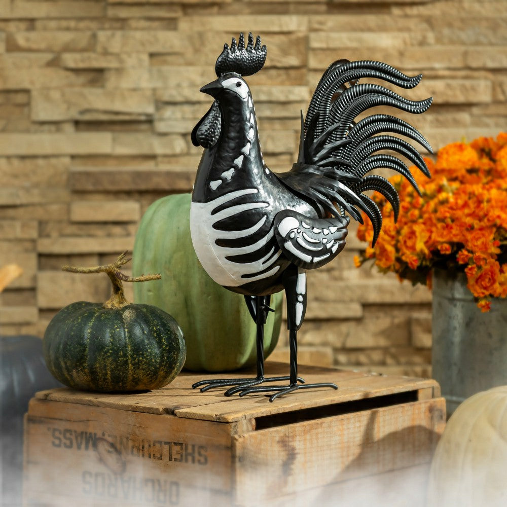Halloween Metal Rooster Skeleton Garden Statue | Plow & Hearth
