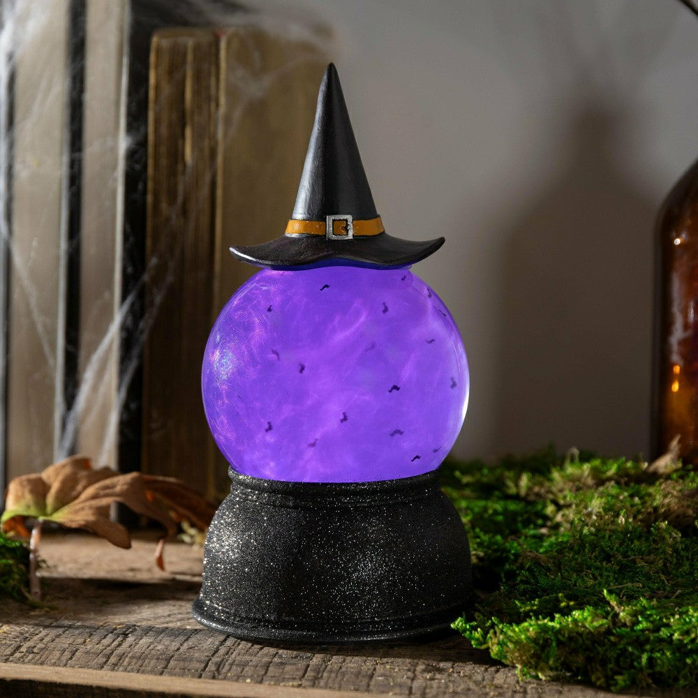 Haunted House 8.5" LED Witch Hat Waterglobe | Plow & Hearth