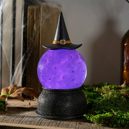 Haunted House 8.5" LED Witch Hat Waterglobe | Plow & Hearth