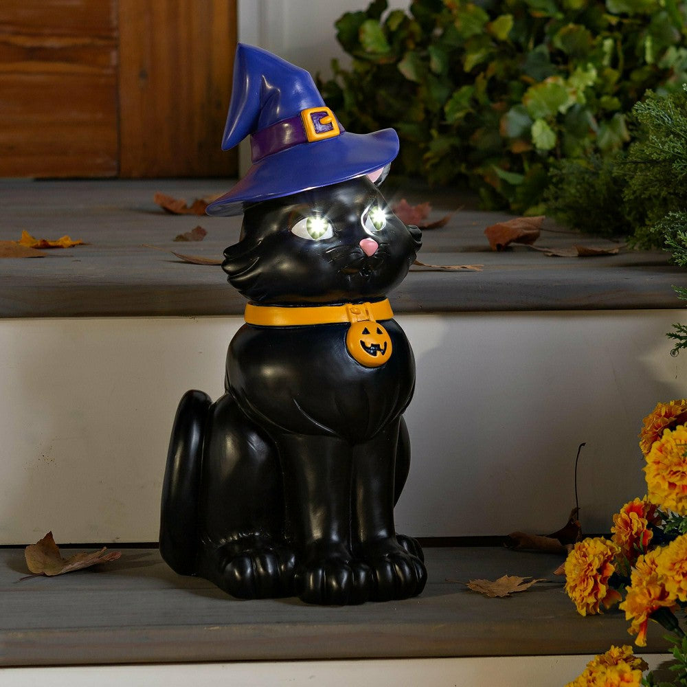 Indoor/Outdoor Lighted Black Cat Shorty Halloween Statue | Plow & Hearth
