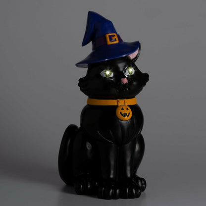 Indoor/Outdoor Lighted Black Cat Shorty Halloween Statue | Plow & Hearth