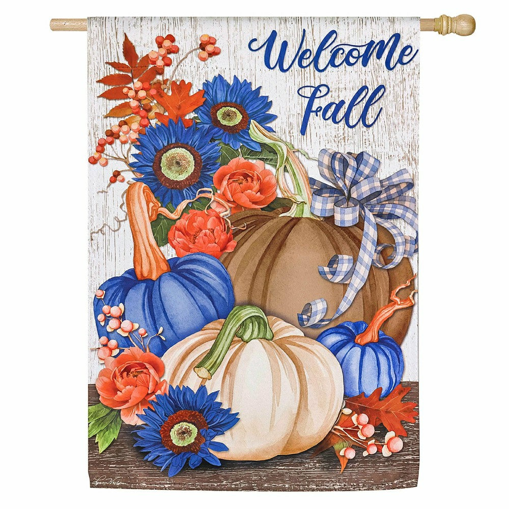 Welcome Fall Pumpkin and Floral Suede House Flag | Plow & Hearth