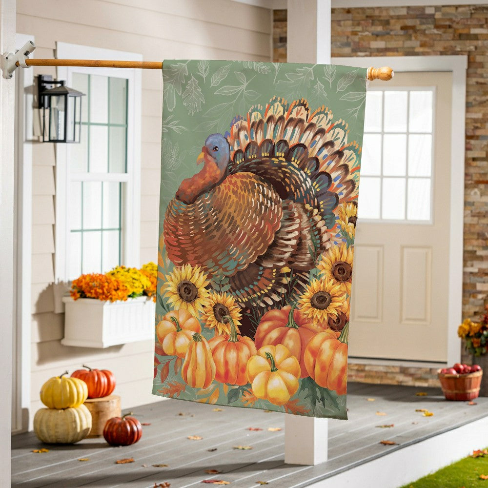 Grateful Gatherings Turkey Suede House Flag | Plow & Hearth