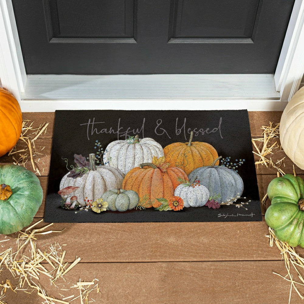 Grateful Gatherings Beauty Of Fall PVC Trapper Mat, "Thankful & Blesse | Plow & Hearth