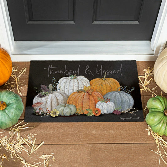 Grateful Gatherings Beauty Of Fall PVC Trapper Mat, "Thankful & Blesse | Plow & Hearth