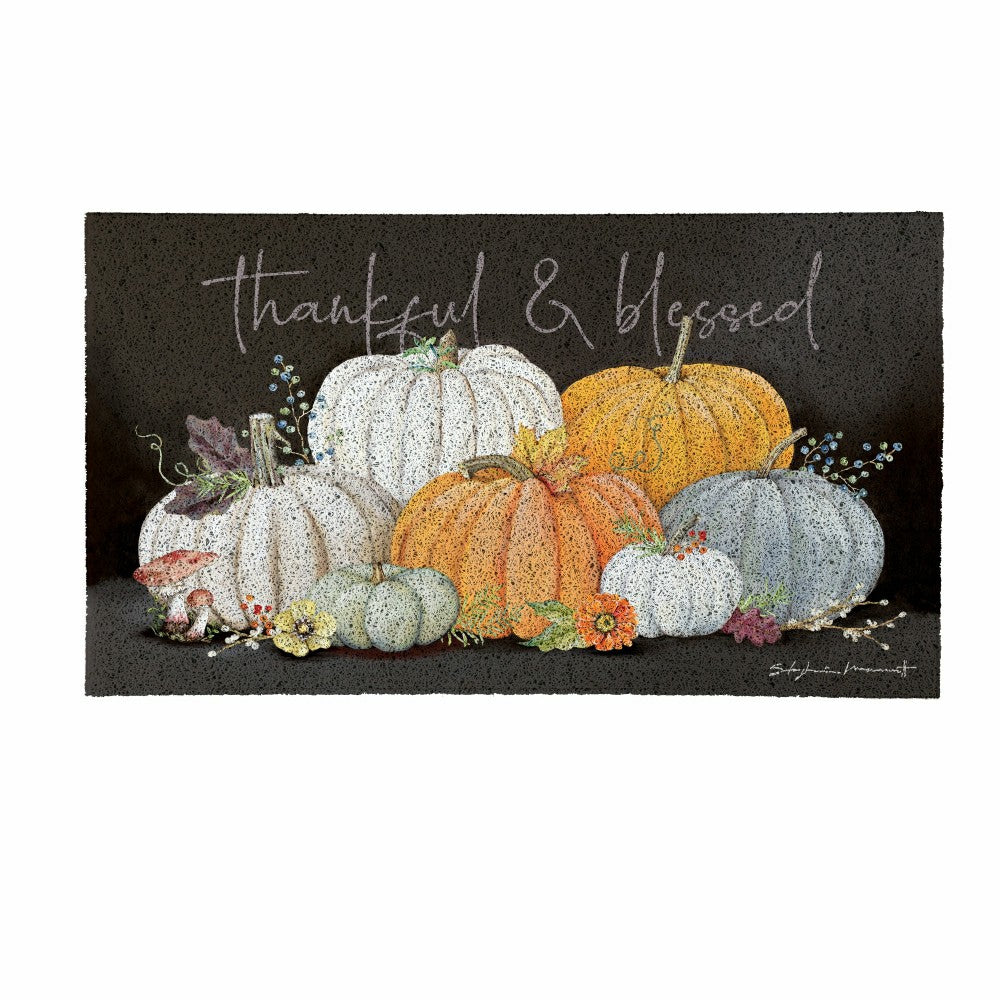 Grateful Gatherings Beauty Of Fall PVC Trapper Mat, "Thankful & Blesse | Plow & Hearth