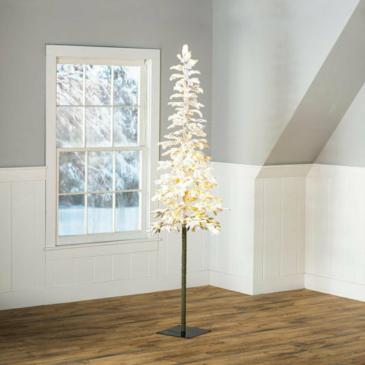 7' Monte Rosa Flocked Alpine Fir Christmas Tree with 200 Warm White LE | Plow & Hearth