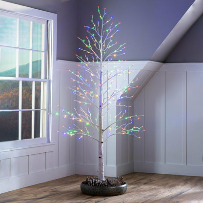Large 7'H Indoor/Outdoor Birch Tree with 280 Warm White and Multicolor | Plow & Hearth