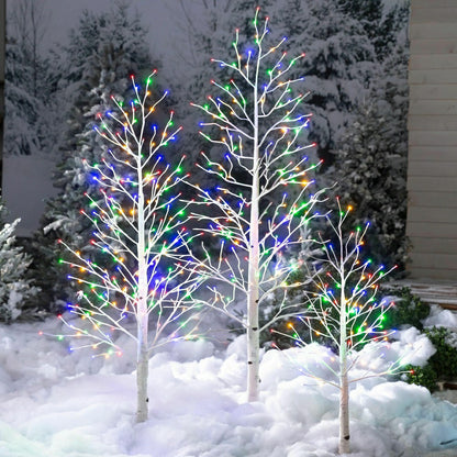 Large 7'H Indoor/Outdoor Birch Tree with 280 Warm White and Multicolor | Plow & Hearth