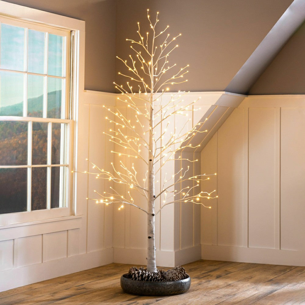 Large 7'H Indoor/Outdoor Birch Tree with 280 Warm White and Multicolor | Plow & Hearth