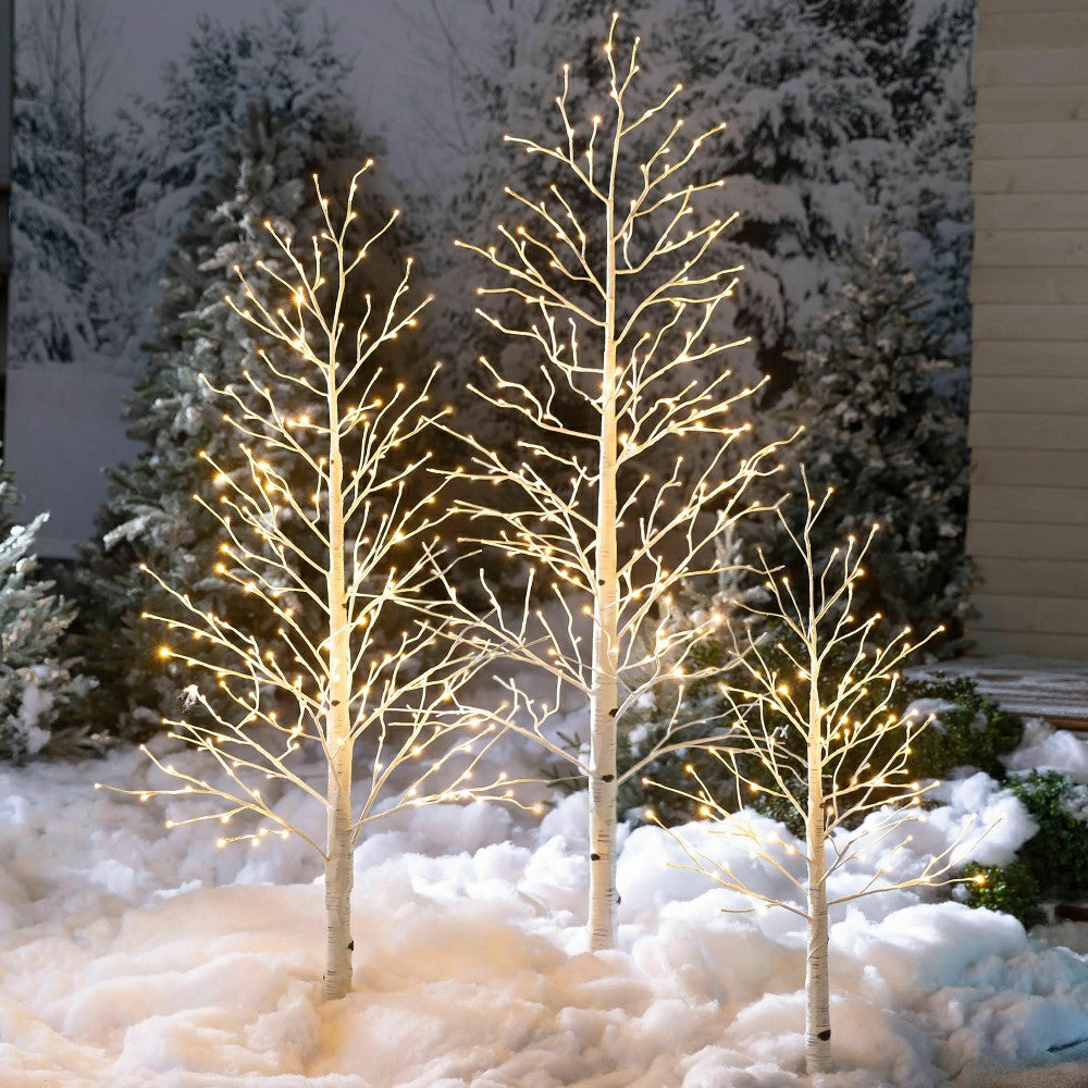 Large 7'H Indoor/Outdoor Birch Tree with 280 Warm White and Multicolor | Plow & Hearth