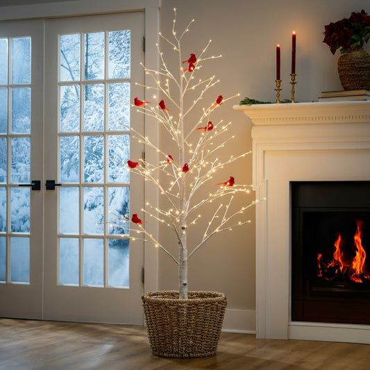 Snowbirds Tree Cardinal Birch with Cardinals Indoor/Outdoor LED Tree,  | Plow & Hearth