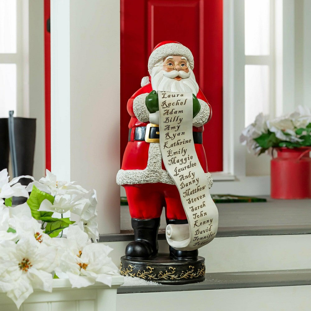Holiday Poinsettia Garden Statue, Resin Statue, Santa with List, 32"H | Plow & Hearth
