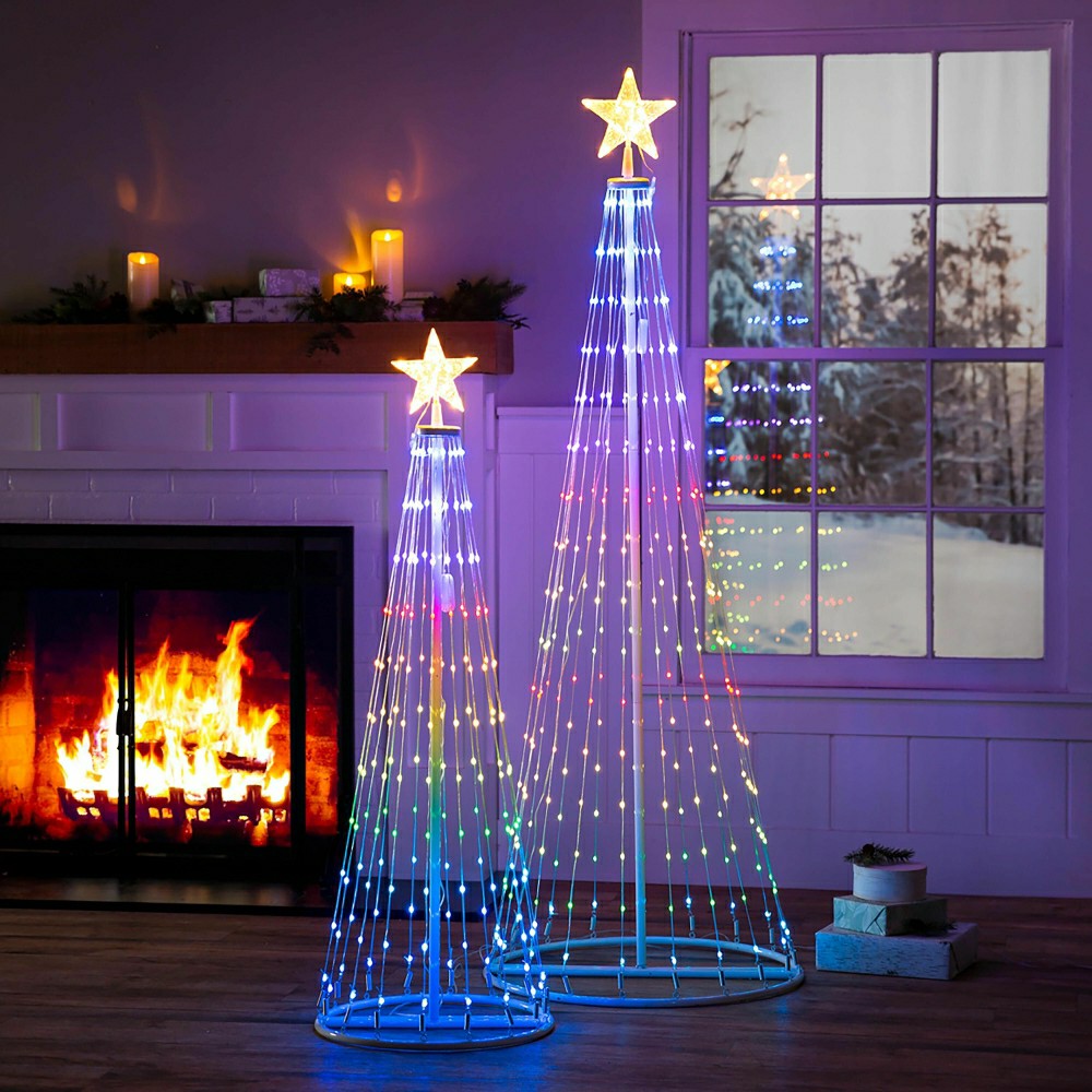 Indoor/Outdoor Christmas Tree Cone with Multicolor Lights, Tall | Plow & Hearth