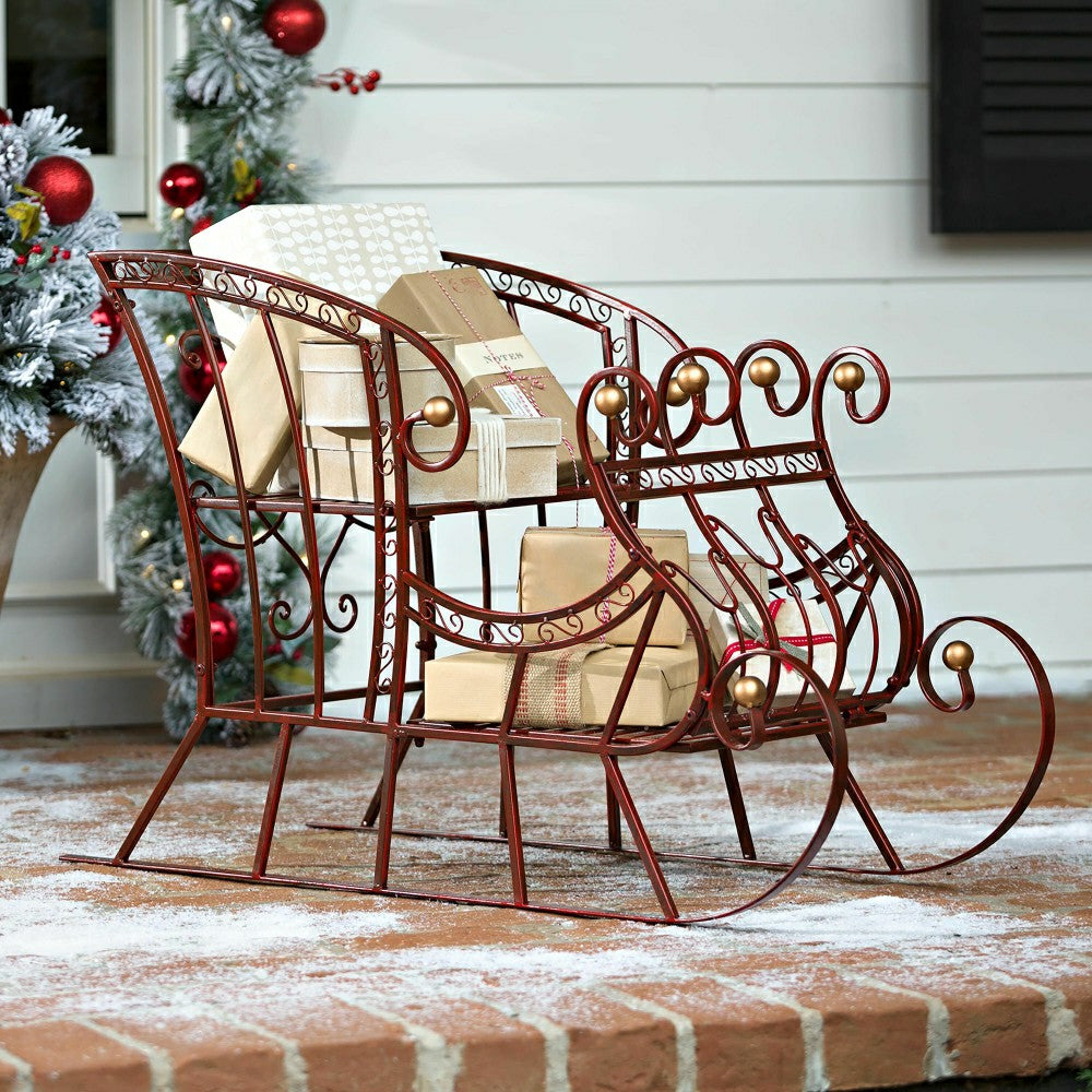 Red Metal Holiday Sleigh | Plow & Hearth