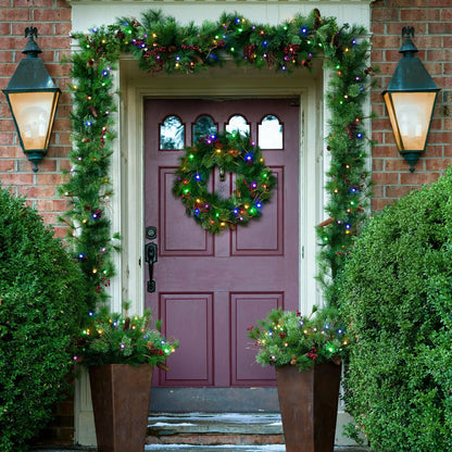 Indoor/Outdoor Blue Ridge Wreath with Battery-Operated Dual-Function L | Plow & Hearth