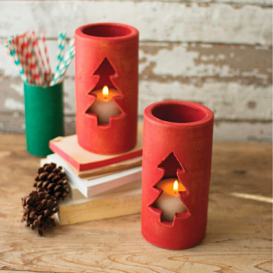 Red Clay Holiday Tree Luminaries, Set of 6 | Plow & Hearth