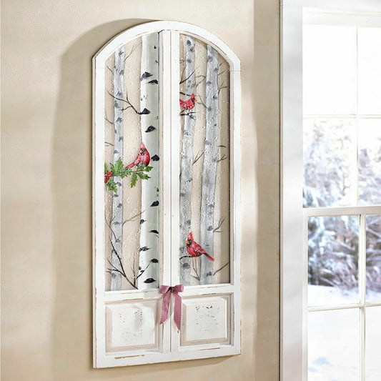 Winter Cardinal Arched Window Wall Decor | Plow & Hearth