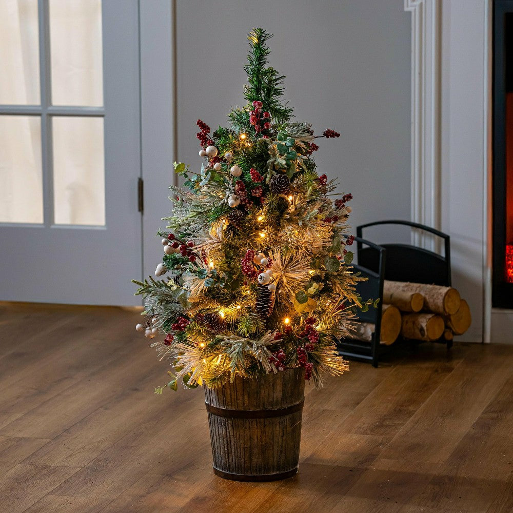 Winter Grove Tree Artificial LED Wood Potted Frosted Holly Berry, 32"H | Plow & Hearth