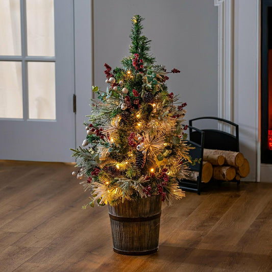 Winter Grove Tree Artificial LED Wood Potted Frosted Holly Berry, 32"H | Plow & Hearth