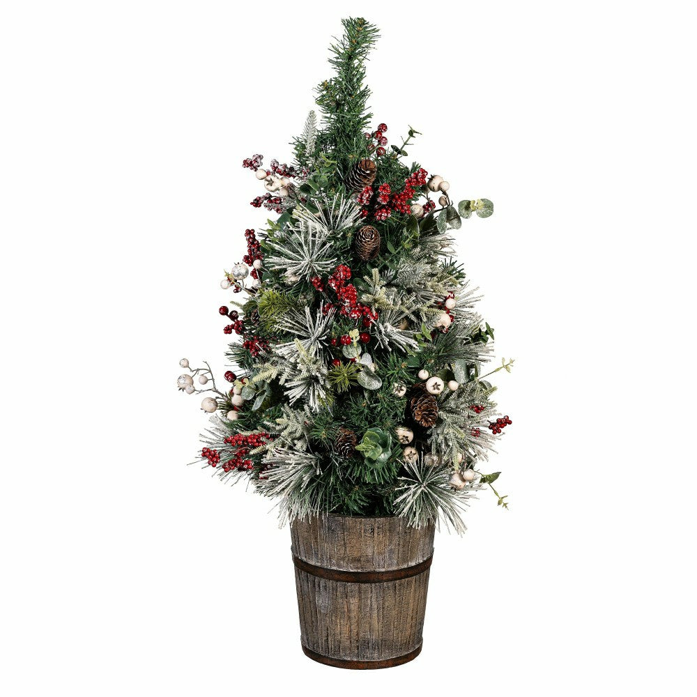 Winter Grove Tree Artificial LED Wood Potted Frosted Holly Berry, 32"H | Plow & Hearth
