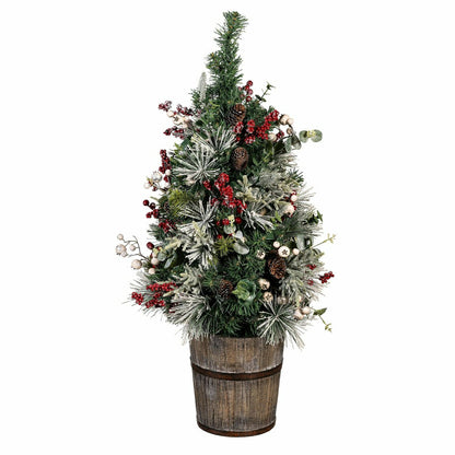 Winter Grove Tree Artificial LED Wood Potted Frosted Holly Berry, 32"H | Plow & Hearth