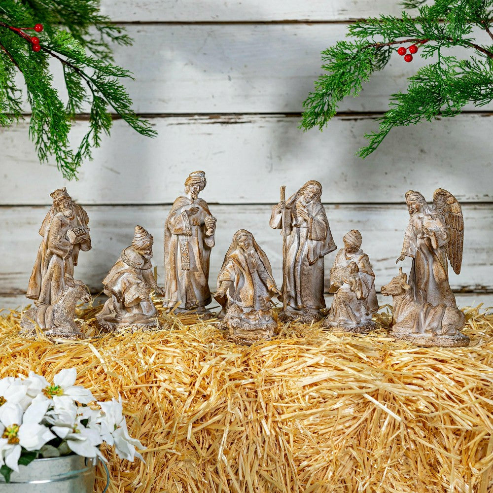 Gilded Nativity Resin Garden Statue, 9" H, Set of 10 | Plow & Hearth