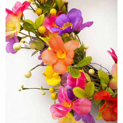21" Floral Watercolor Wreath with Faux Pansies and Violets | Plow & Hearth