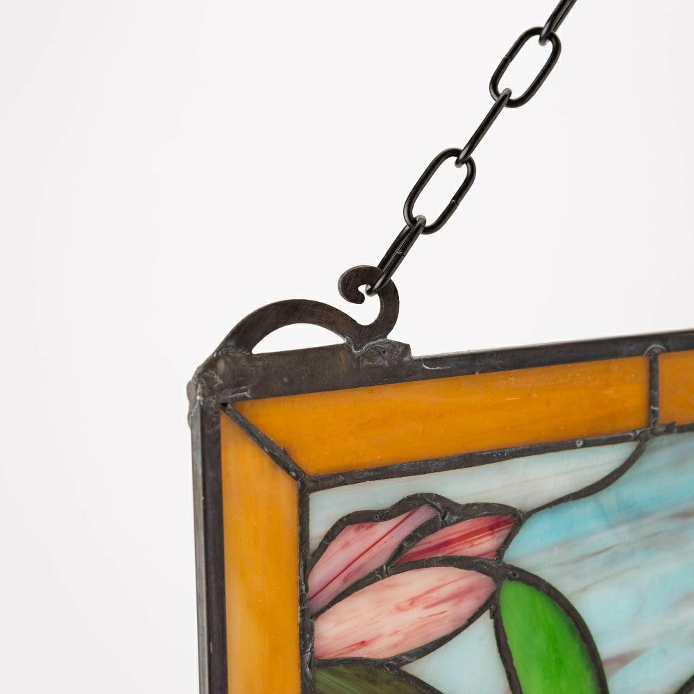 Stained Glass Hummingbird Art Panel with Metal Frame and Chain | Plow & Hearth