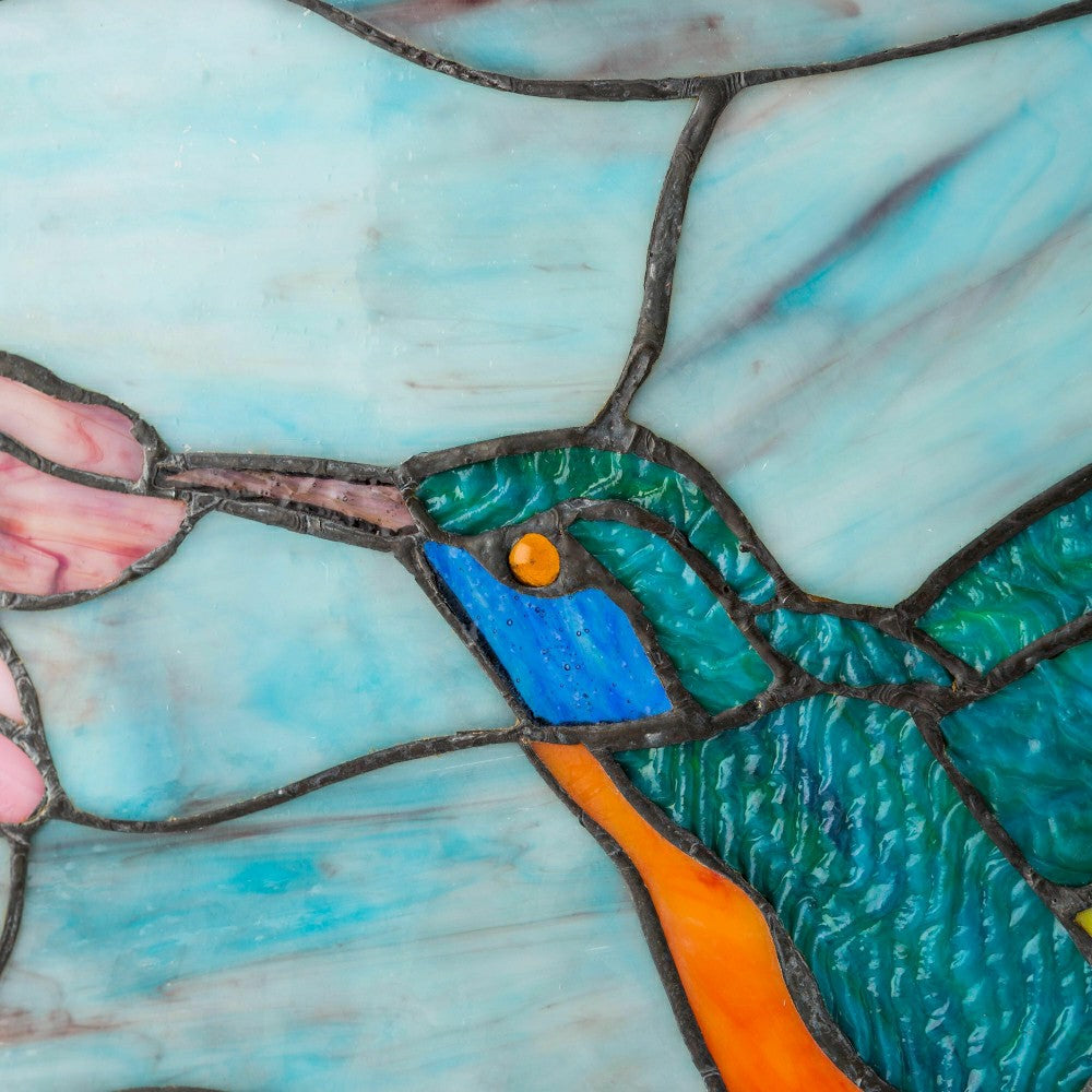 Stained Glass Hummingbird Art Panel with Metal Frame and Chain | Plow & Hearth