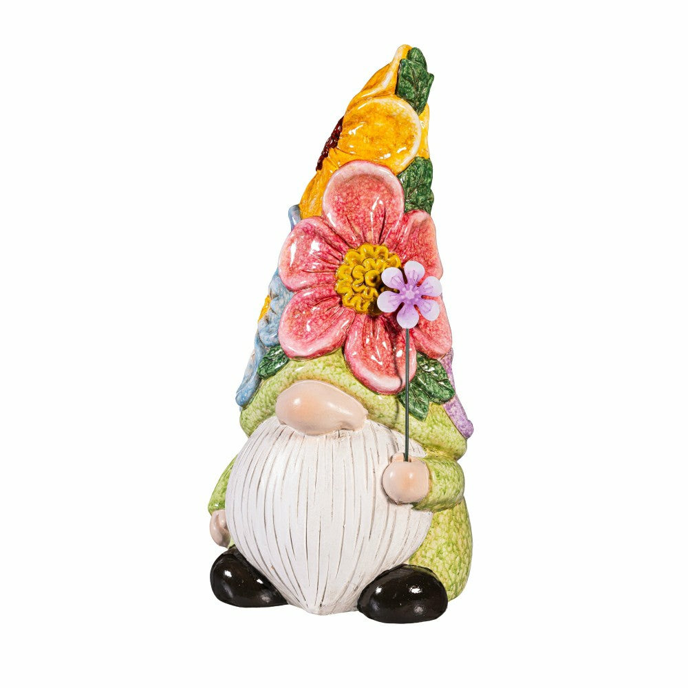 Ceramic Floral Gnome Statue | Plow & Hearth