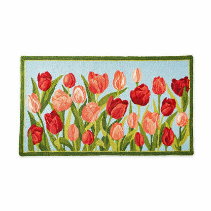 Indoor/Outdoor Pink Tulips Hooked Polypropylene Accent Rug | Plow & Hearth