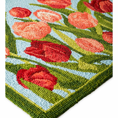 Indoor/Outdoor Pink Tulips Hooked Polypropylene Accent Rug | Plow & Hearth