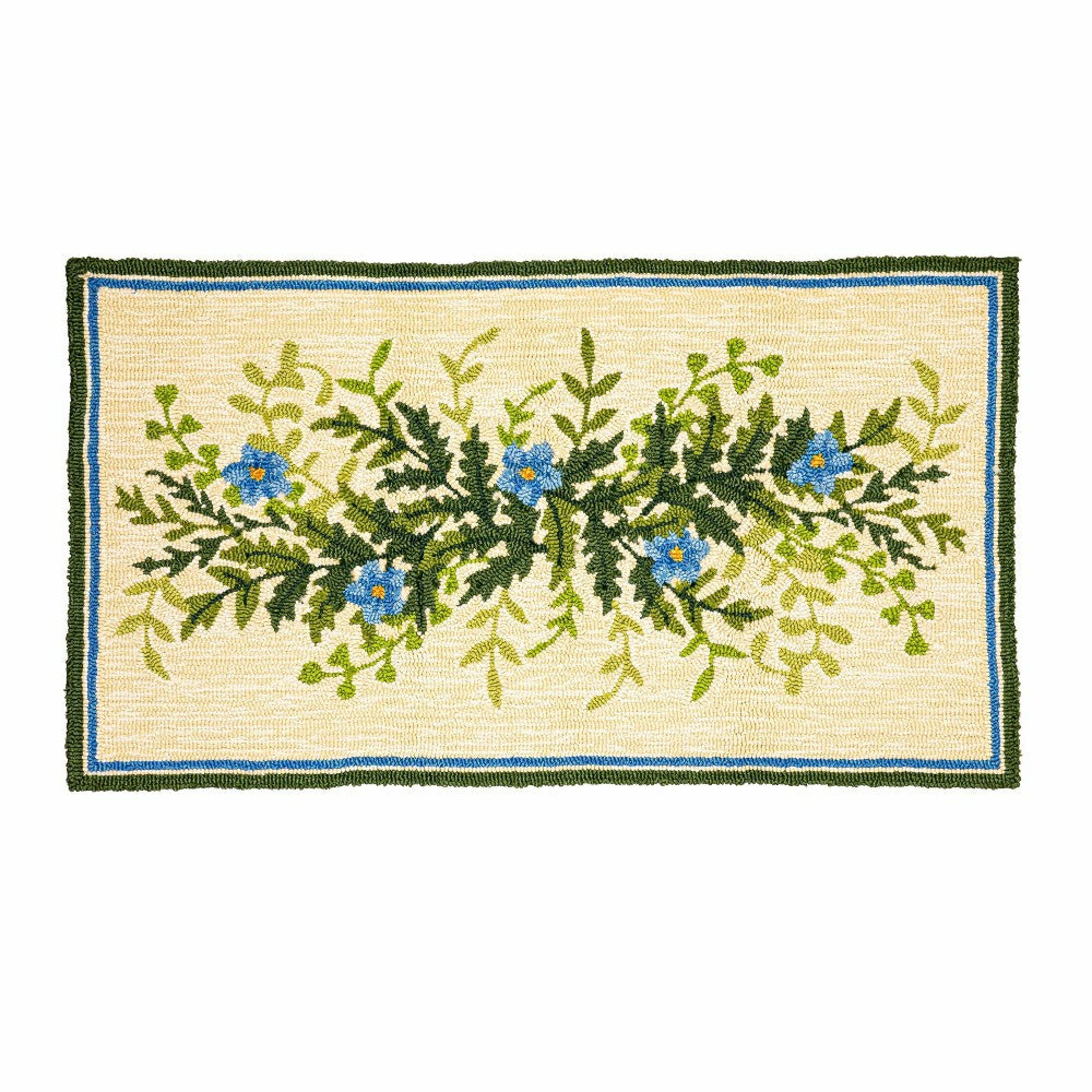 Indoor/Outdoor Fern and Flowers Hooked Polypropylene Accent Rug 24"x42 | Plow & Hearth