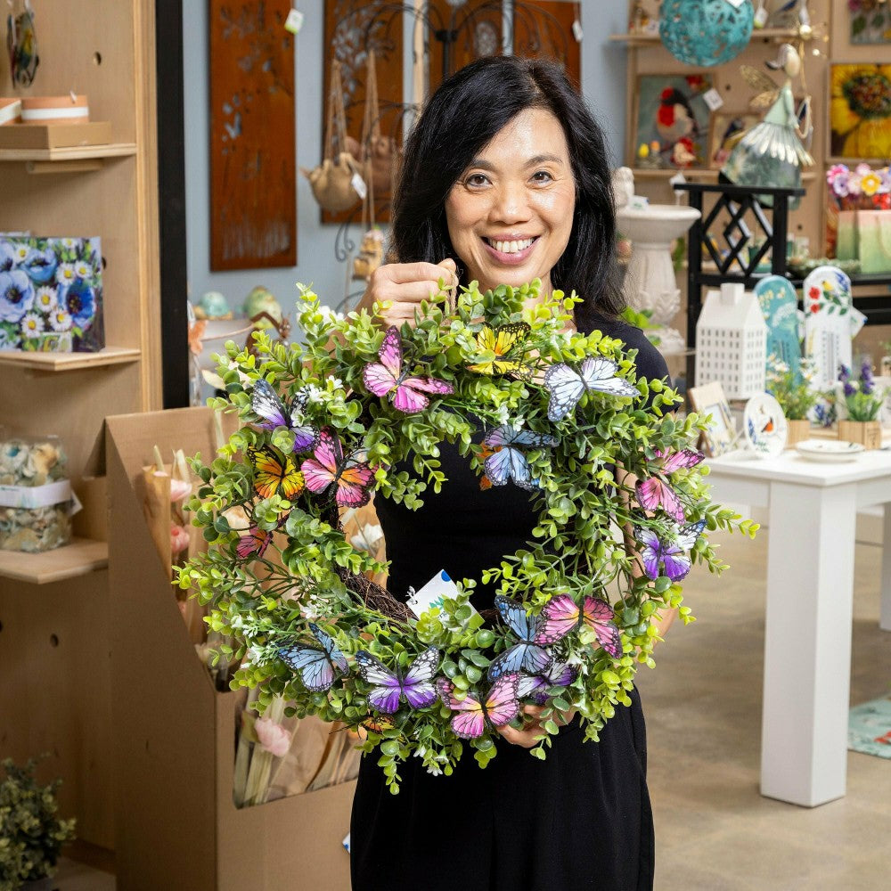 Cottage Garden Wreath Butterfly, 20" | Plow & Hearth