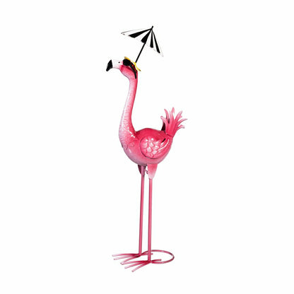 Palm Beach Garden Statue, Metal Umbrella Flamingo Statue, 25"H | Plow & Hearth