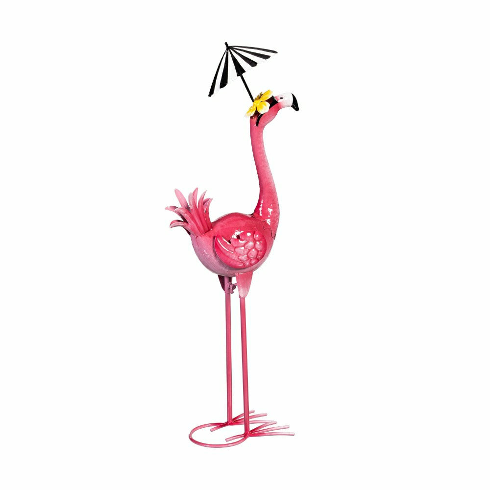 Palm Beach Garden Statue, Metal Umbrella Flamingo Statue, 25"H | Plow & Hearth